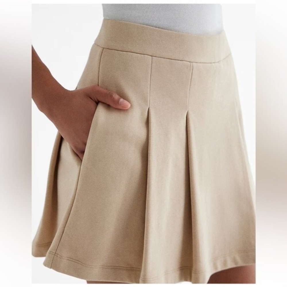 Express‎ Pleated Tennis Skort Women XL Tan French Terry Mini Skirt Minimalist